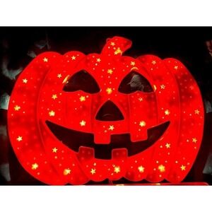 VTG Jack O Lantern Light Up Plug In Window Pumpkin Double Sided 14.25" x 11.25"